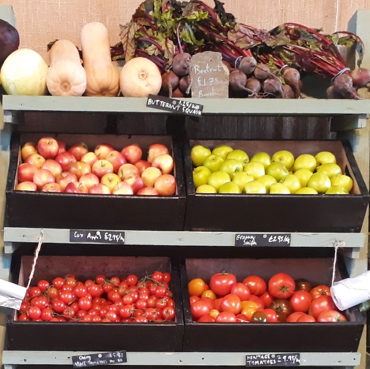 Fruit and vegetables in boxes